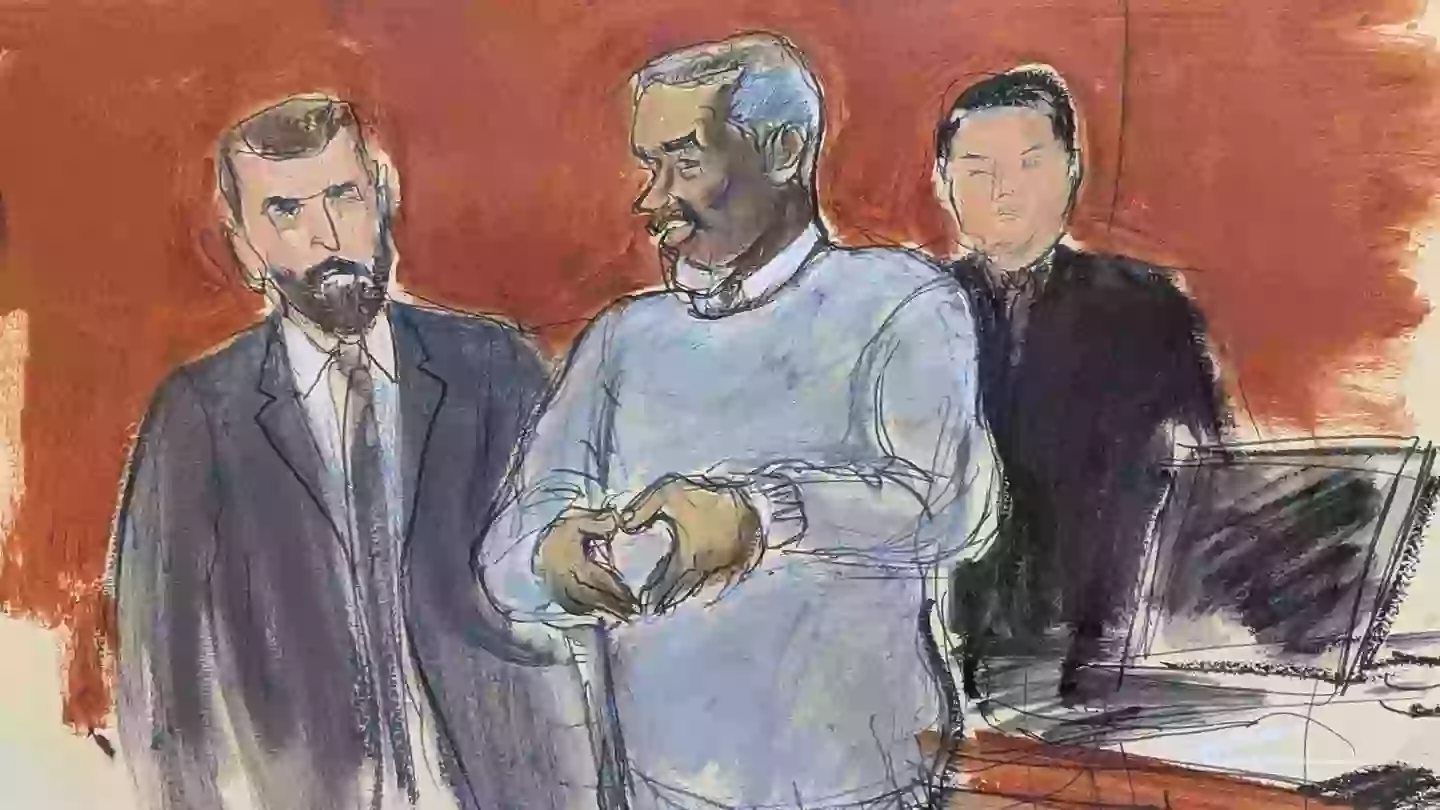 Diddy is allowed to wear some of his own clothes in court, and sketches show he's choosing to don a sweater (Associated Press / Alamy Stock Photo)