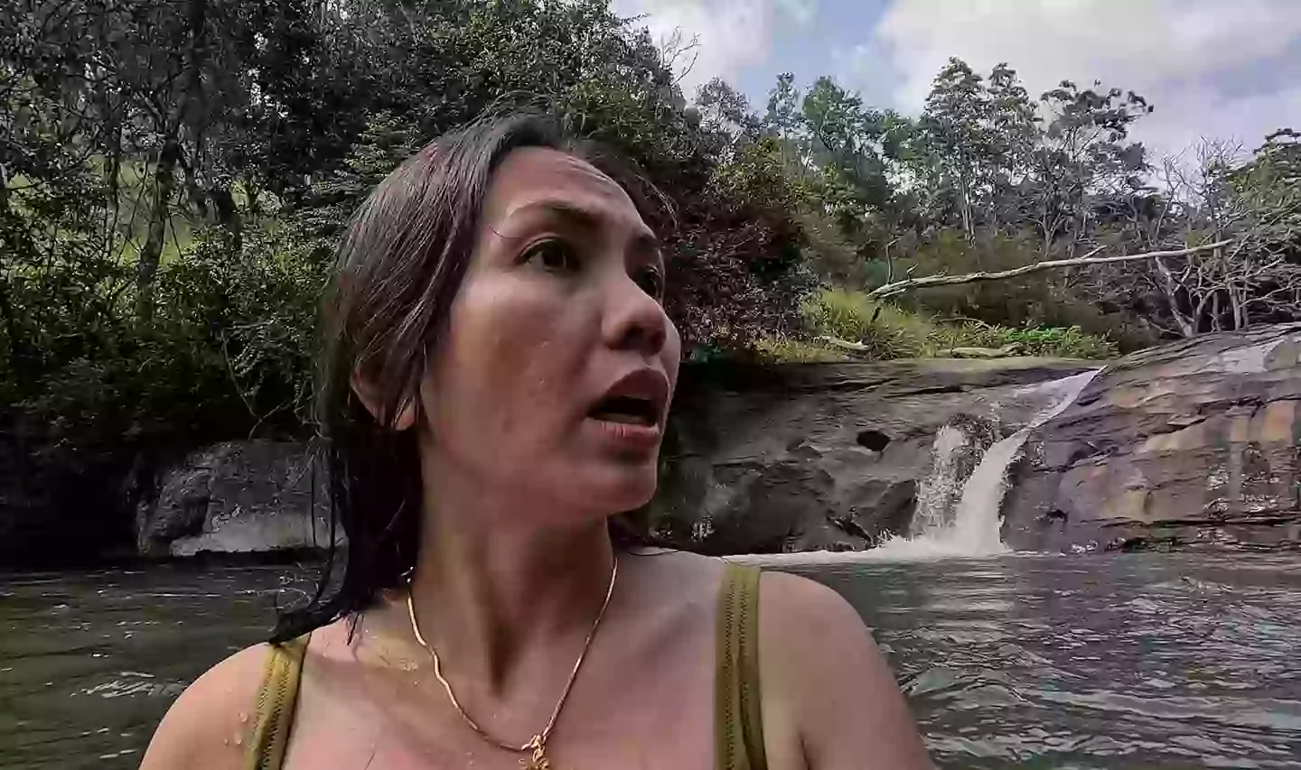 Farah Putri Mulyani, 39, didn't think twice before rushing to the drowning man's aid (SWNS)