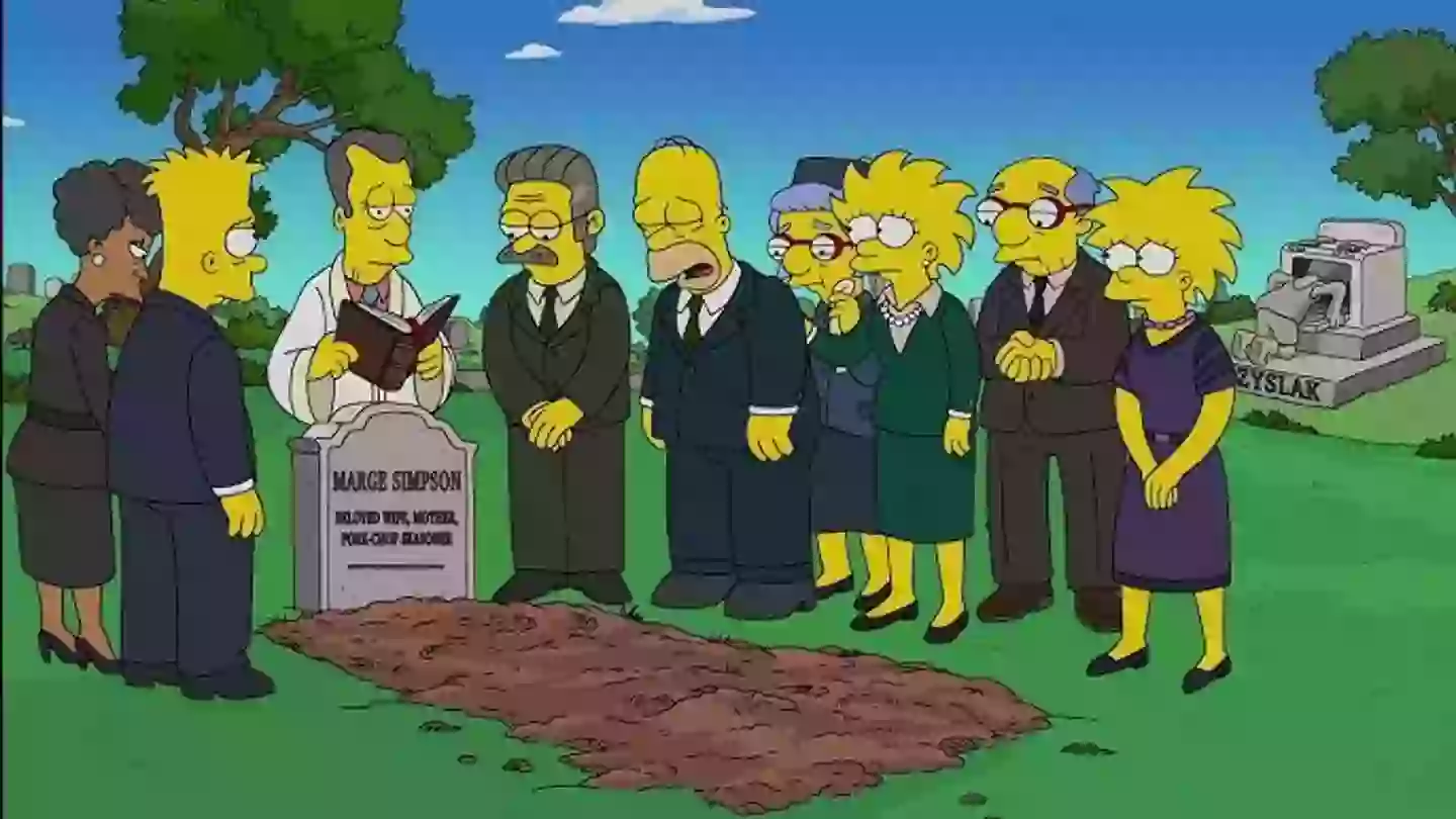 Moe's headstone is visible in the background (Fox)
