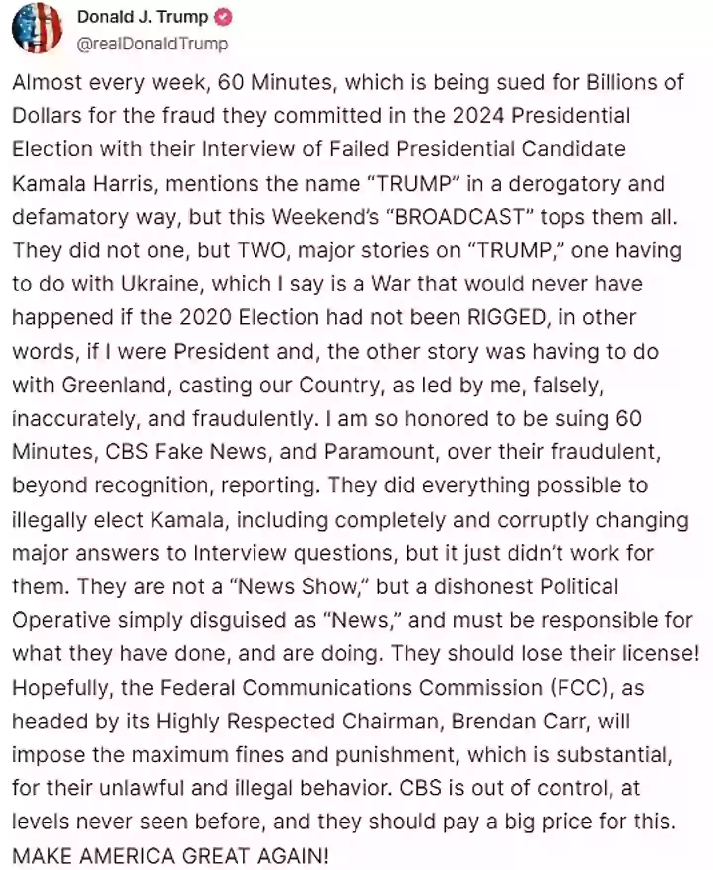 Donald Trump's latest social media rant (Donald Trump/Truth Social)