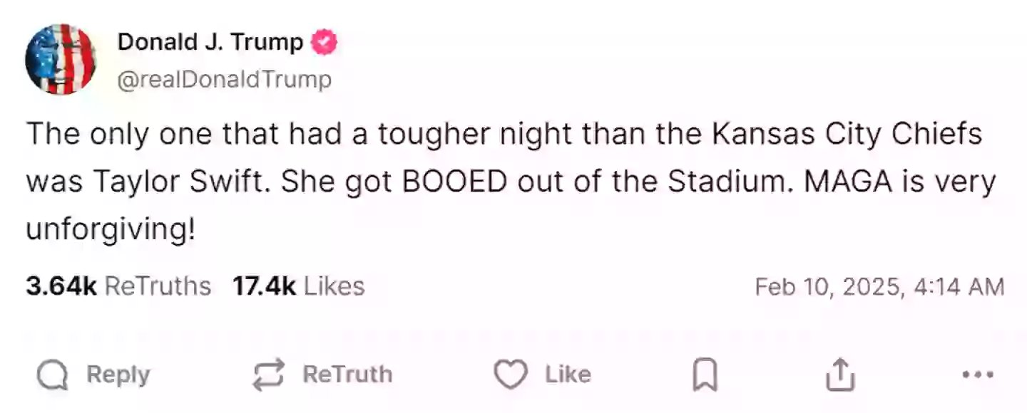 He went back in for another dig at Swift. (TruthSocial/@realDonaldTrump)