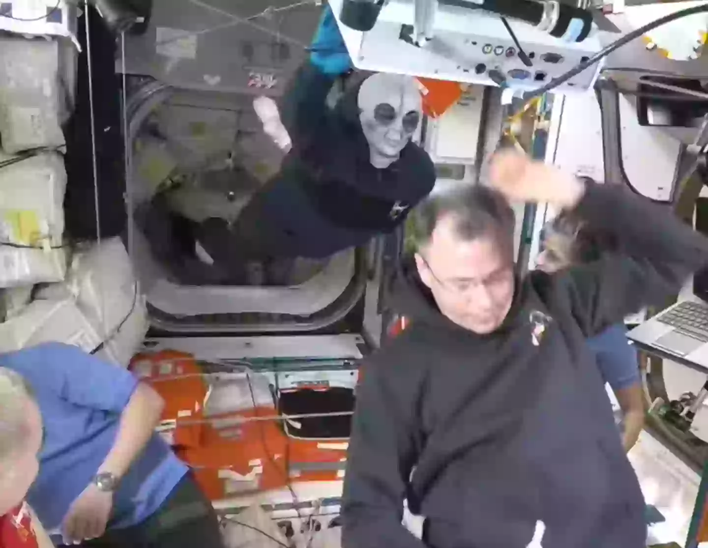 Apparently they keep an alien mask around to scare new arrivals on the ISS (NASA)