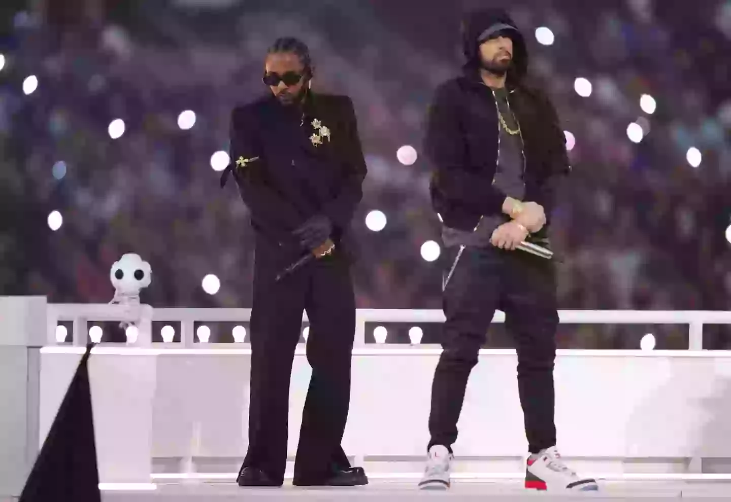 The pair shared the stage at the Super Bowl in 2022. (Cooper Neill/Getty Images)