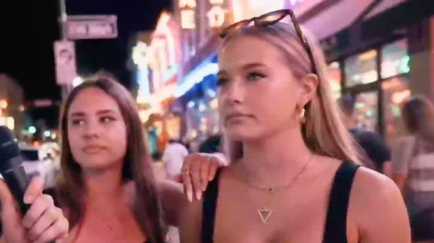 Street interview with two girls out clubbing is seriously creeping people out