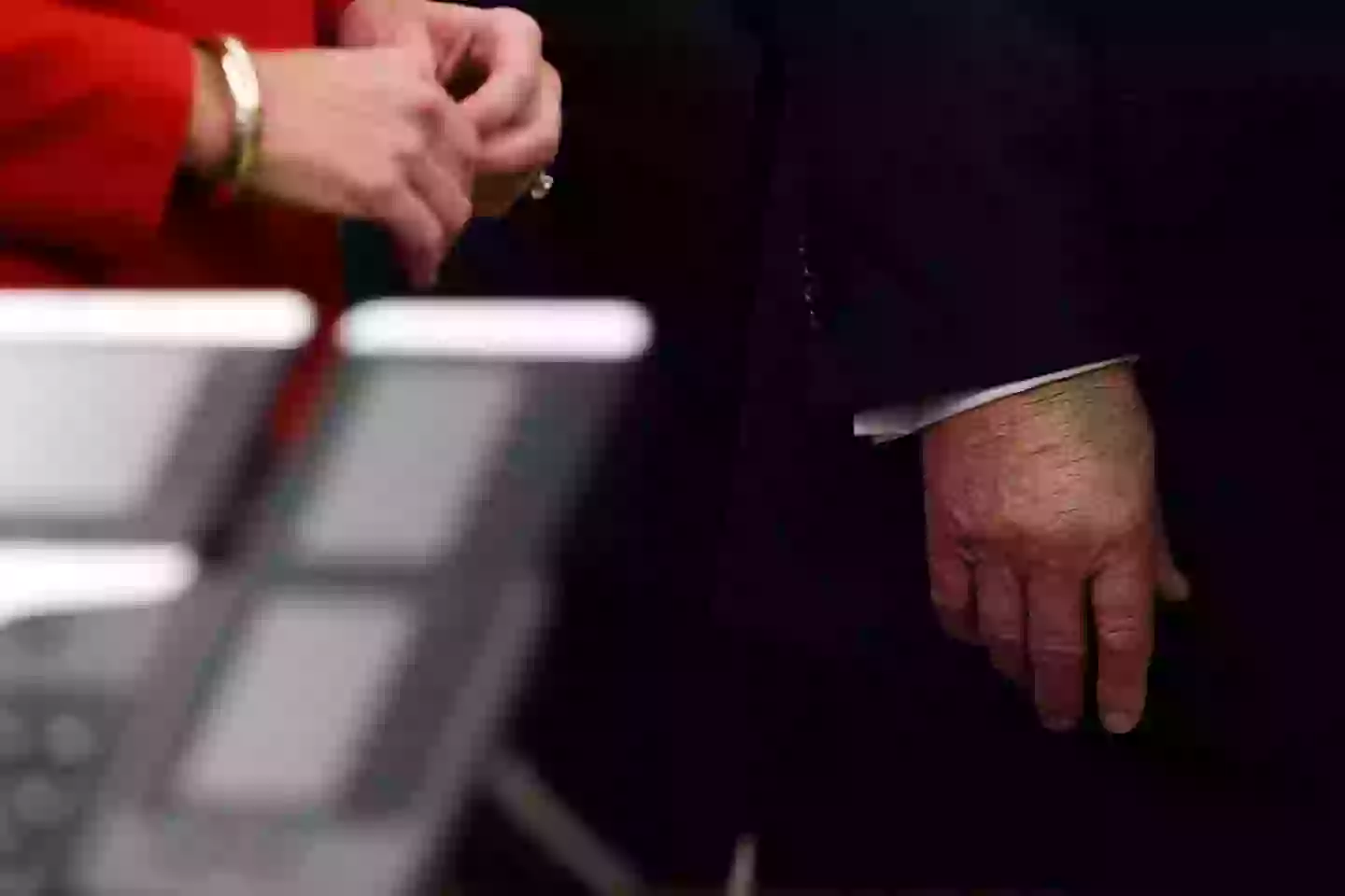 People couldn't help but notice what looks like concealer of some sort on his hand (Alex Wong/Getty Images)