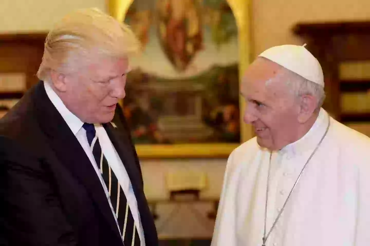 Donald Trump, pictured with Pope Francis in 2017, reckons he knows the ideal candidate to lead the Catholic Church (ALESSANDRA TARANTINO/POOL/AFP via Getty Images)