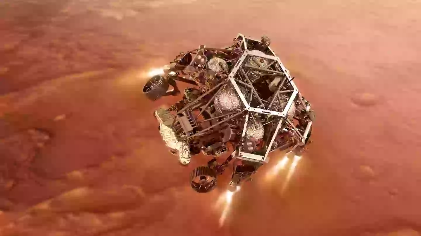A concept illustration of the Perseverance Rover landing on Mars (NASA via Getty Images)