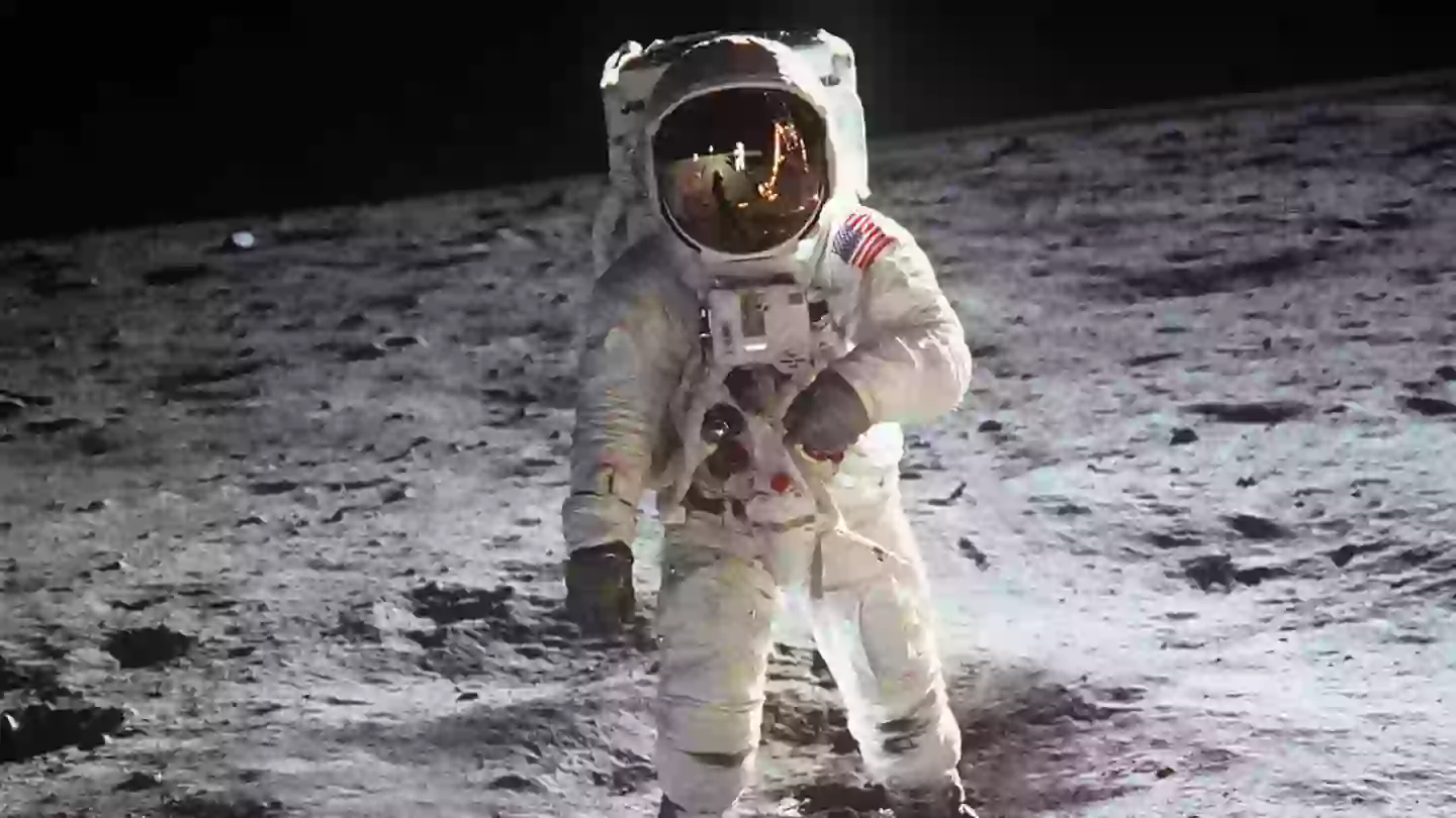 Another shot of Buzz Aldrin, where the Earth can be seen in his visor (Heritage Space/Heritage Images via Getty Images)