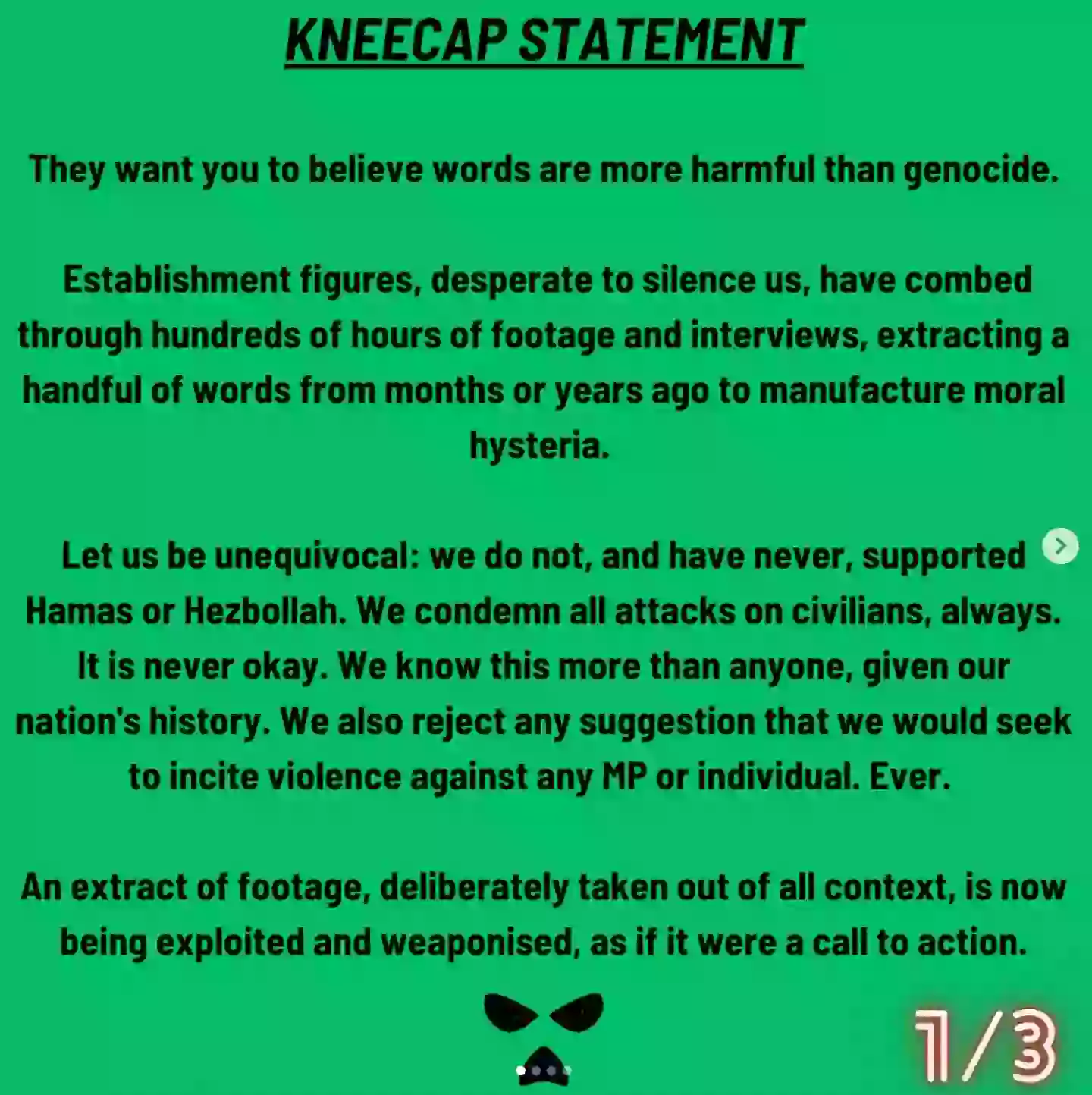 Kneecap's statement, in part (Instagram/Kneecap)