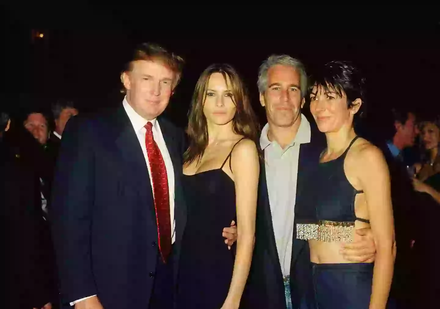 Donald Trump and Jeffrey Epstein with their respective partners Melania Knauss - now Melania Trump - and Ghislaine Maxwell (Davidoff Studios/Getty Images)