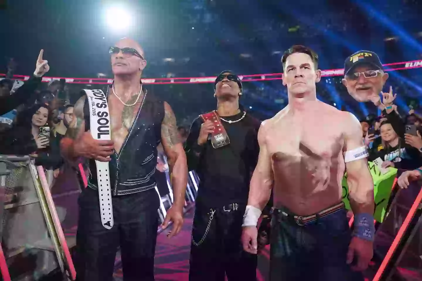 Cena 'turned heel' alongside The Rock and Travis Scott earlier this year (Ethan Miller via Getty Images)