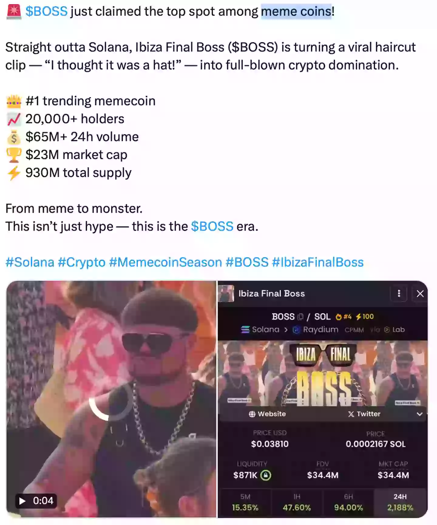 Accounts on X are posting about a so-called 'meme coin' in relation to the 'Ibiza final boss' (X)