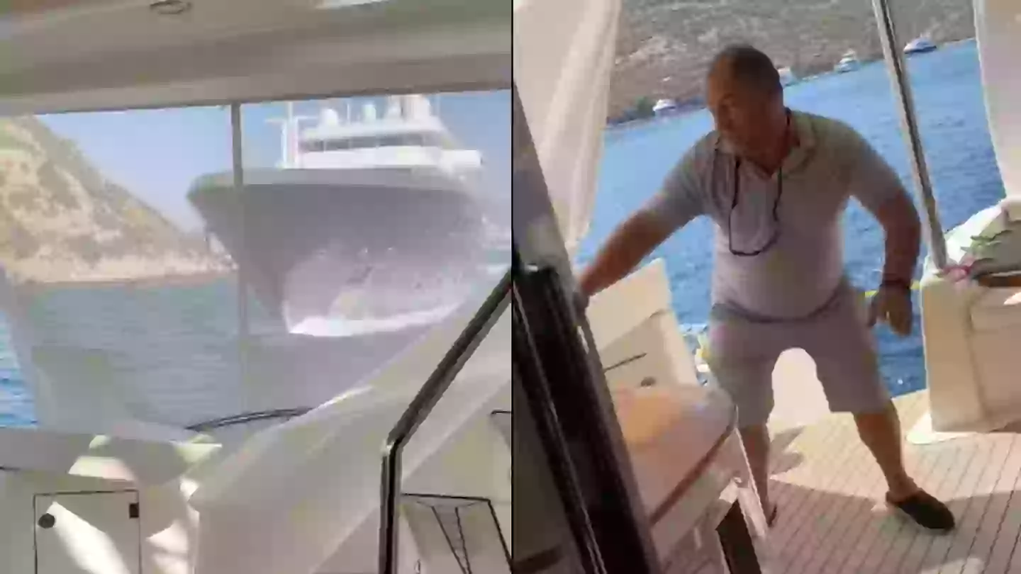 Terrifying moment 300ft superyacht crashes into smaller boat leaving passengers screaming