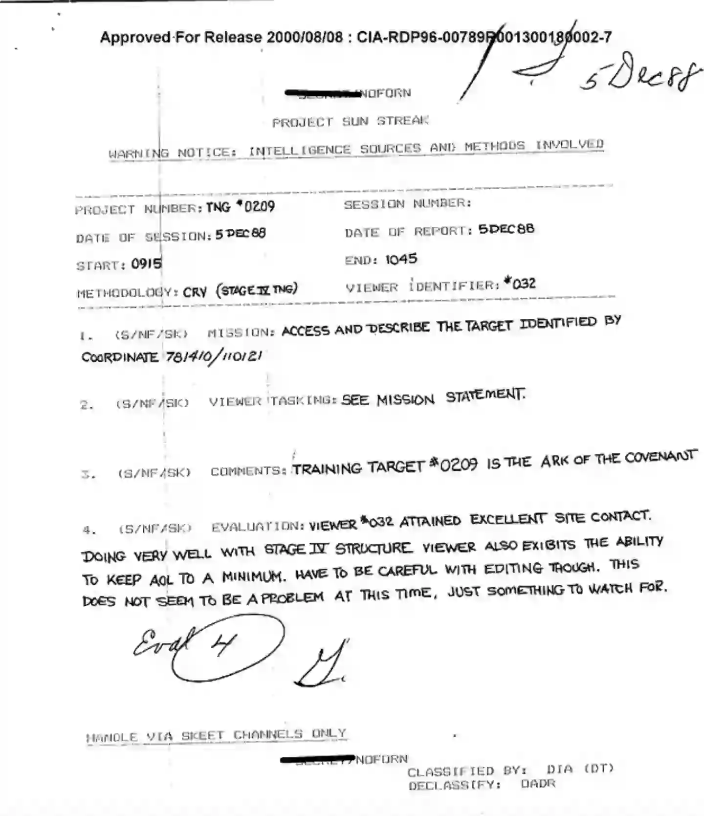 Dames claims that these documents prove that he has looked for the Ark before (CIA)