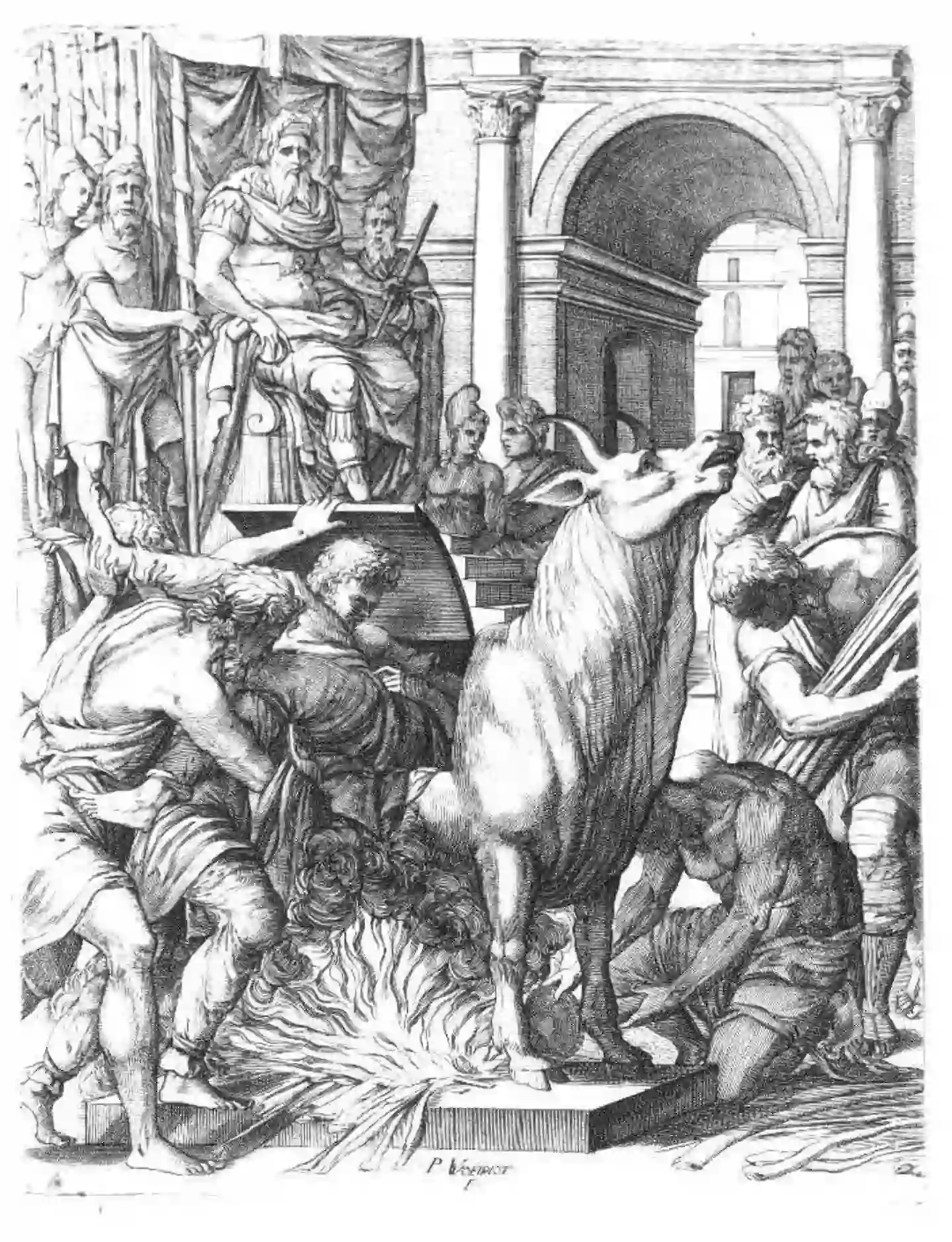 A historical depiction of the Brazen Bull (Wikimedia Commons)