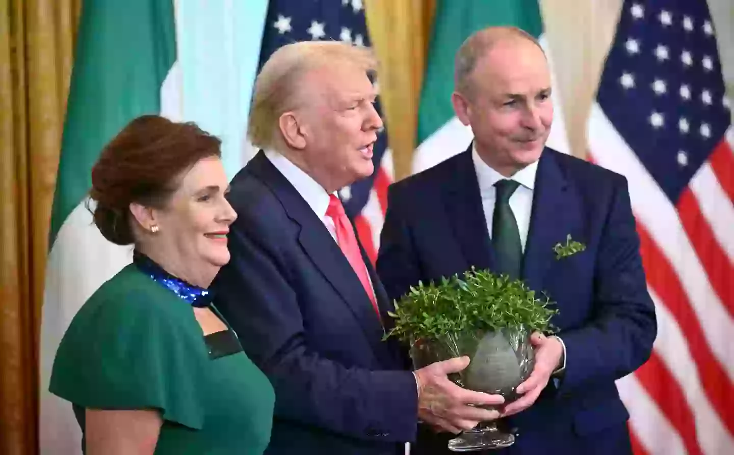 Micheál Martin gifted Donald Trump a traditional shamrock bowl upon his visit to the White House (MANDEL NGAN/AFP via Getty Images)