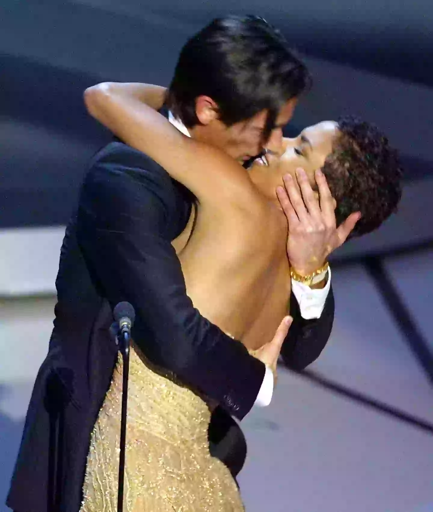 Adrien Brody pulled Halle Berry into an impromptu kiss on stage at the 2003 Oscars (TIMOTHY A. CLARY/AFP via Getty Images)