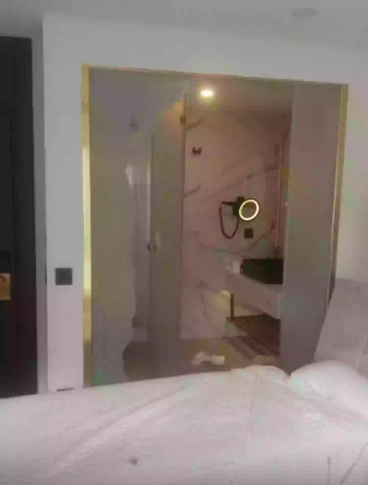 Images revealed the shower door had been completely smashed (Lexia Hotel)
