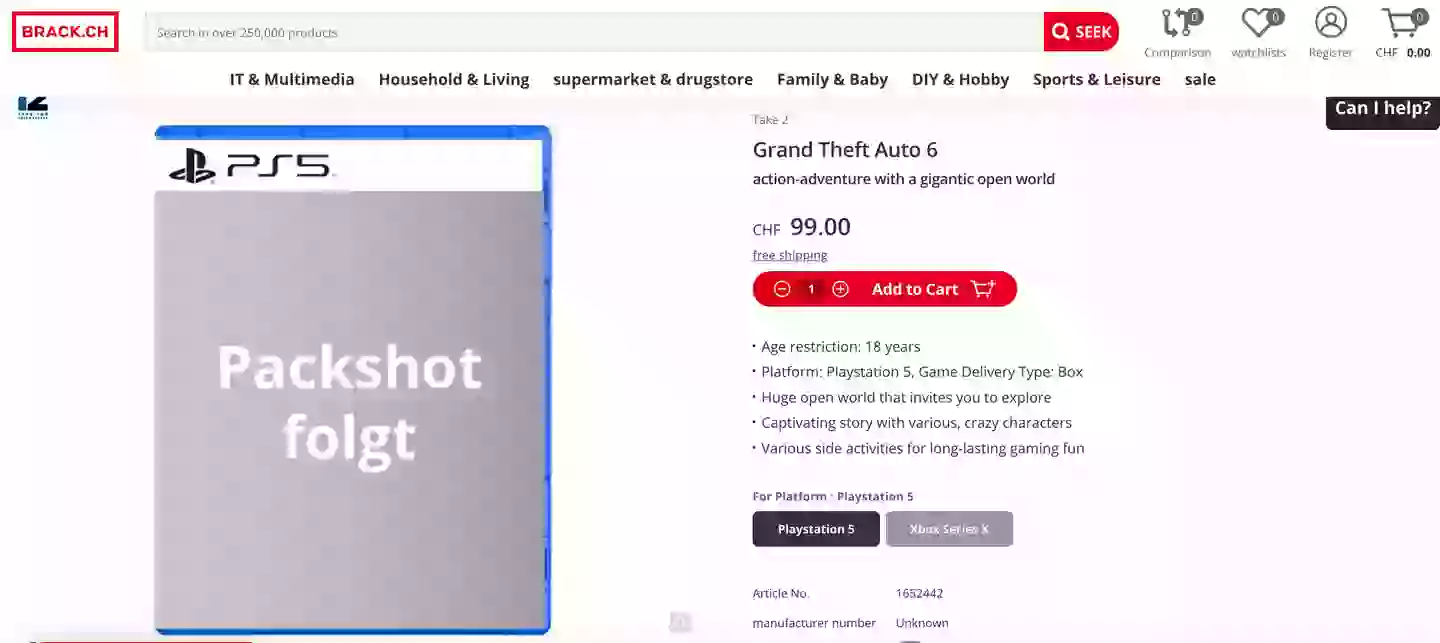 GTA 6 can be preordered on Swiss website Brack