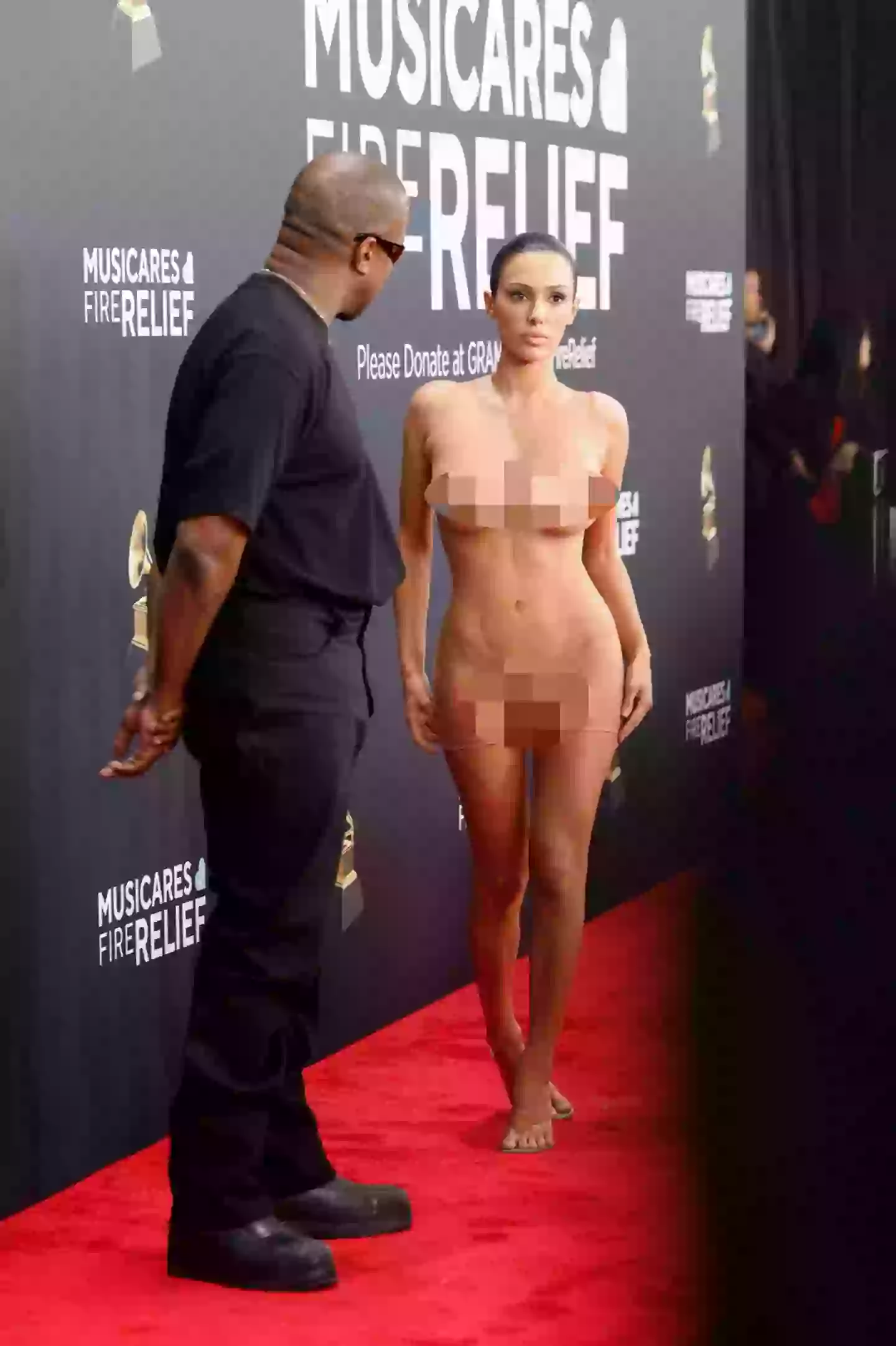 Bianca Censori on the red carpet with husband Kanye West (Frazer Harrison/Getty Images)