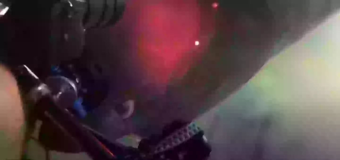 The shark's pupils were deep green as it glanced up (Youtube/OceanX)