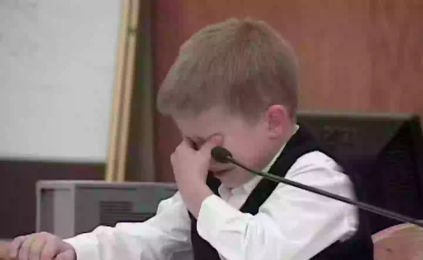 AJ Hutto was in tears while he testified against his mother in court (ITV)
