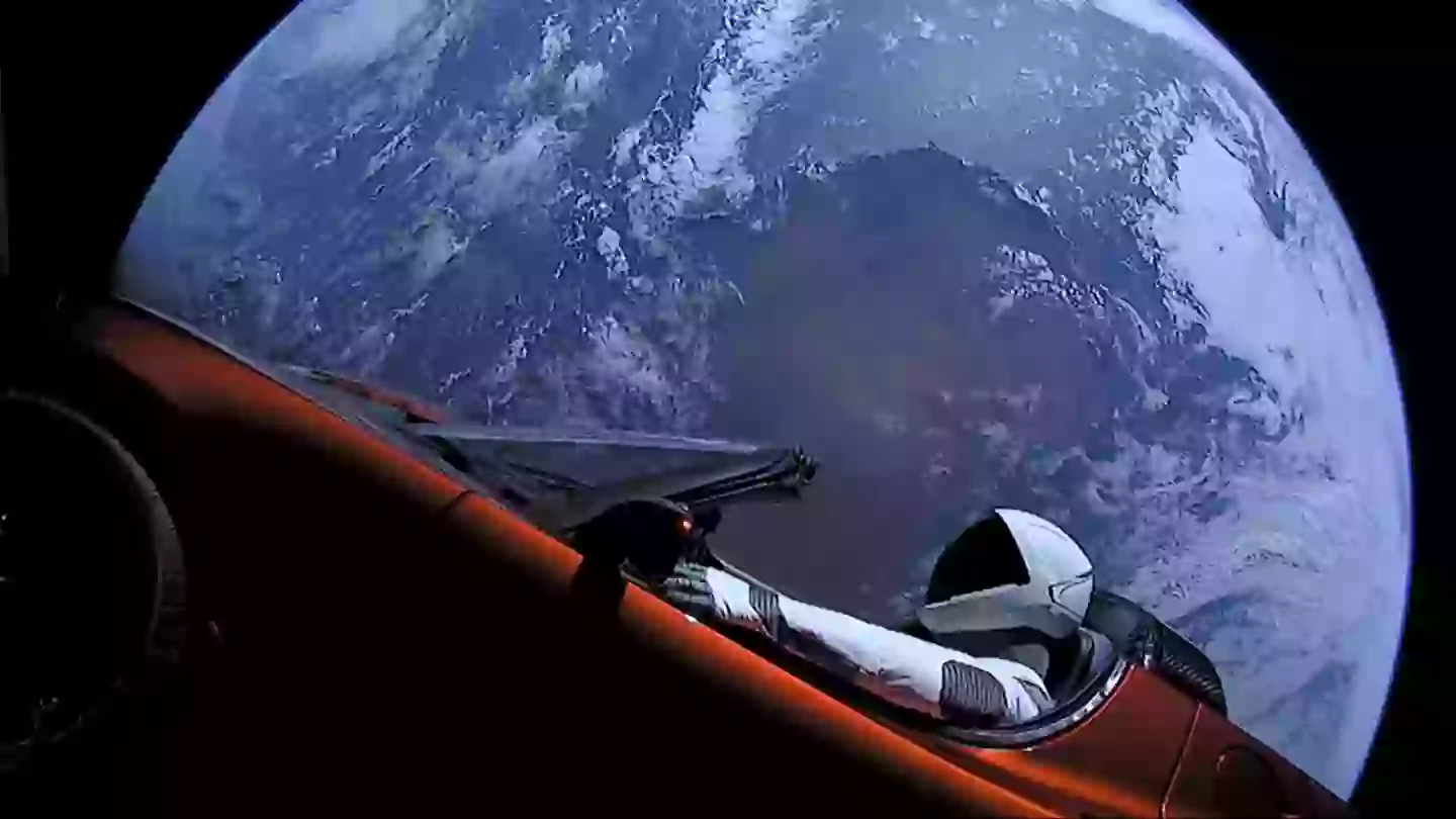 Seven years in space. This car flies almost as well as time. (SpaceX via Getty Images)