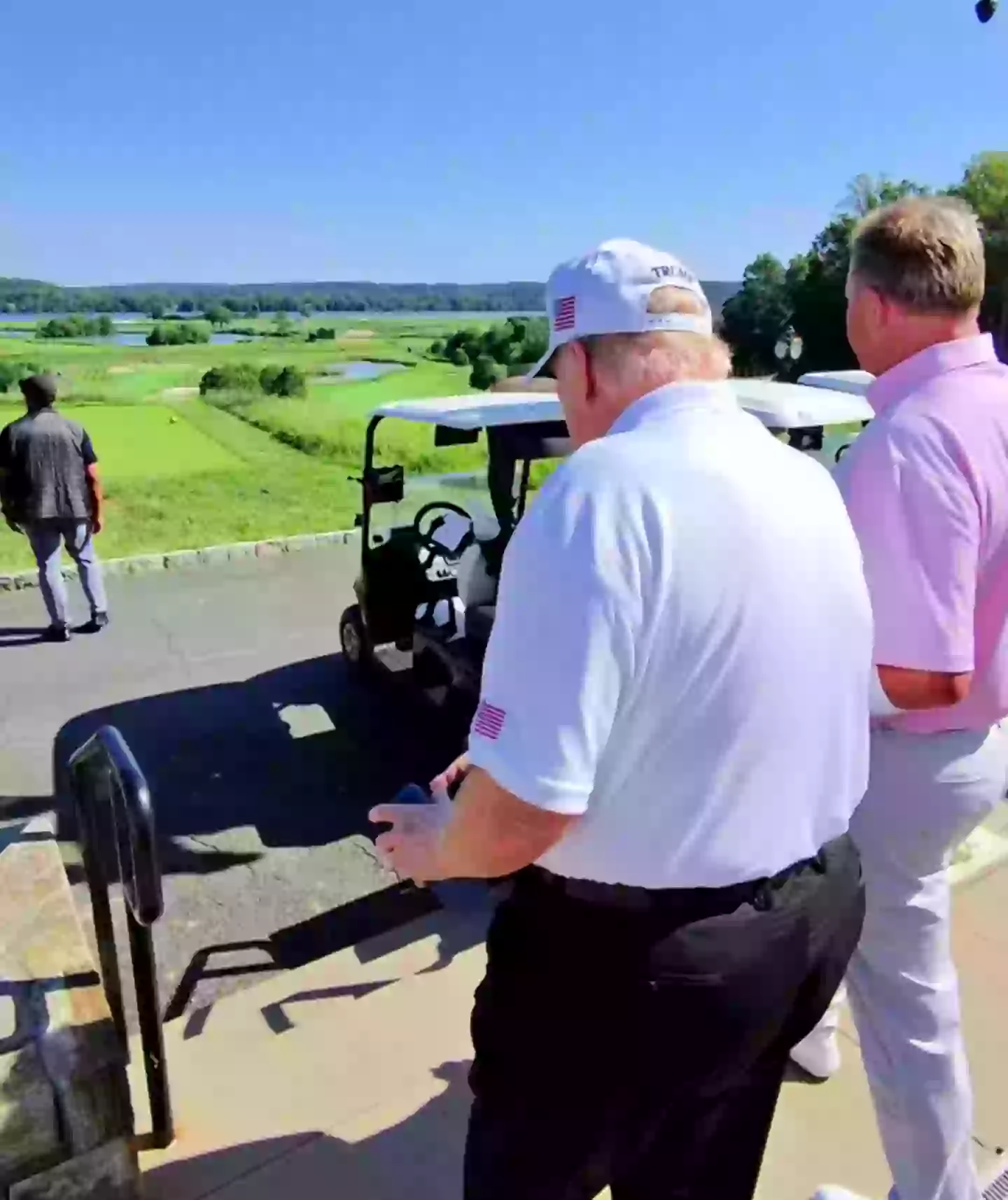 A bruise has been spotted on Donald Trump's left hand while he was out golfing (Instagram/@rogerclemens)