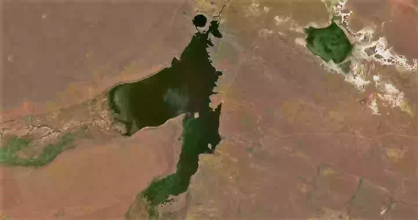 The lake itself was created by a nuclear blast forming a crater (Contains modified Copernicus Sentinel data 2022)