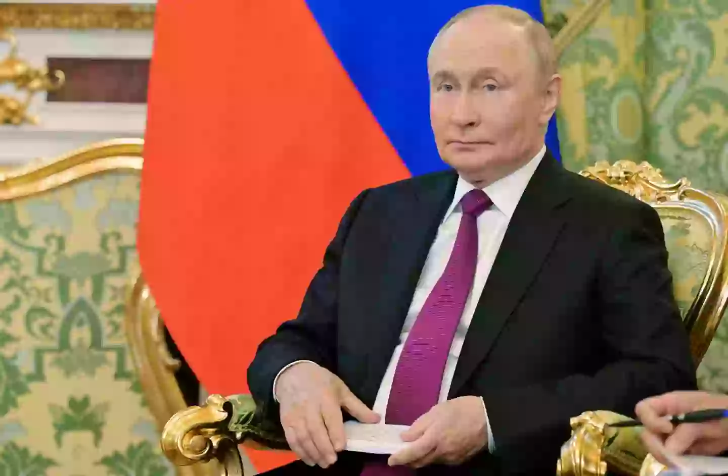 The US President warned Putin that today's sit down was 'high stakes' (ALEXEI NIKOLSKY/POOL/AFP via Getty Images)