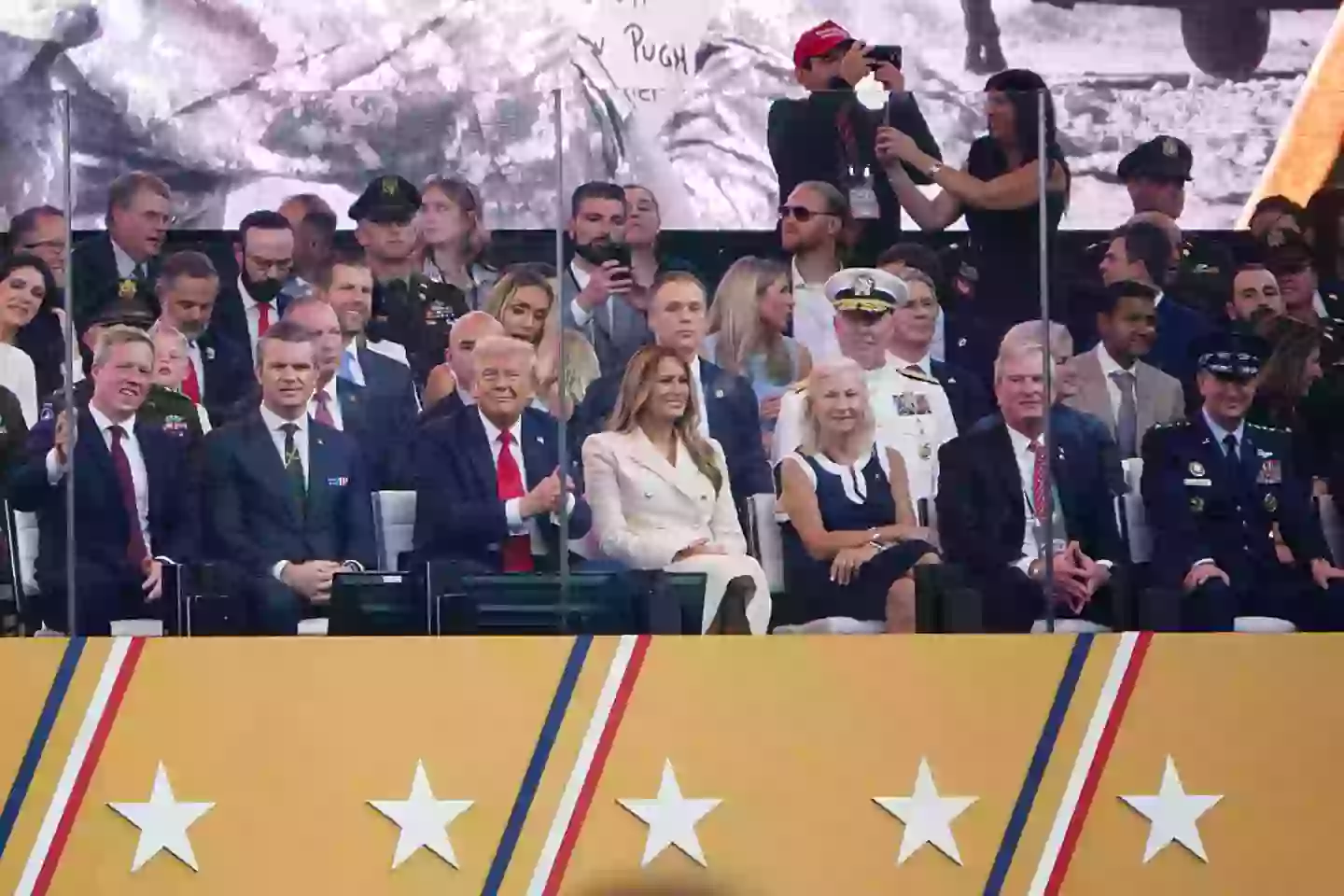 The former model appeared smiling and engaged at some moments (Kevin Carter/Getty Images)