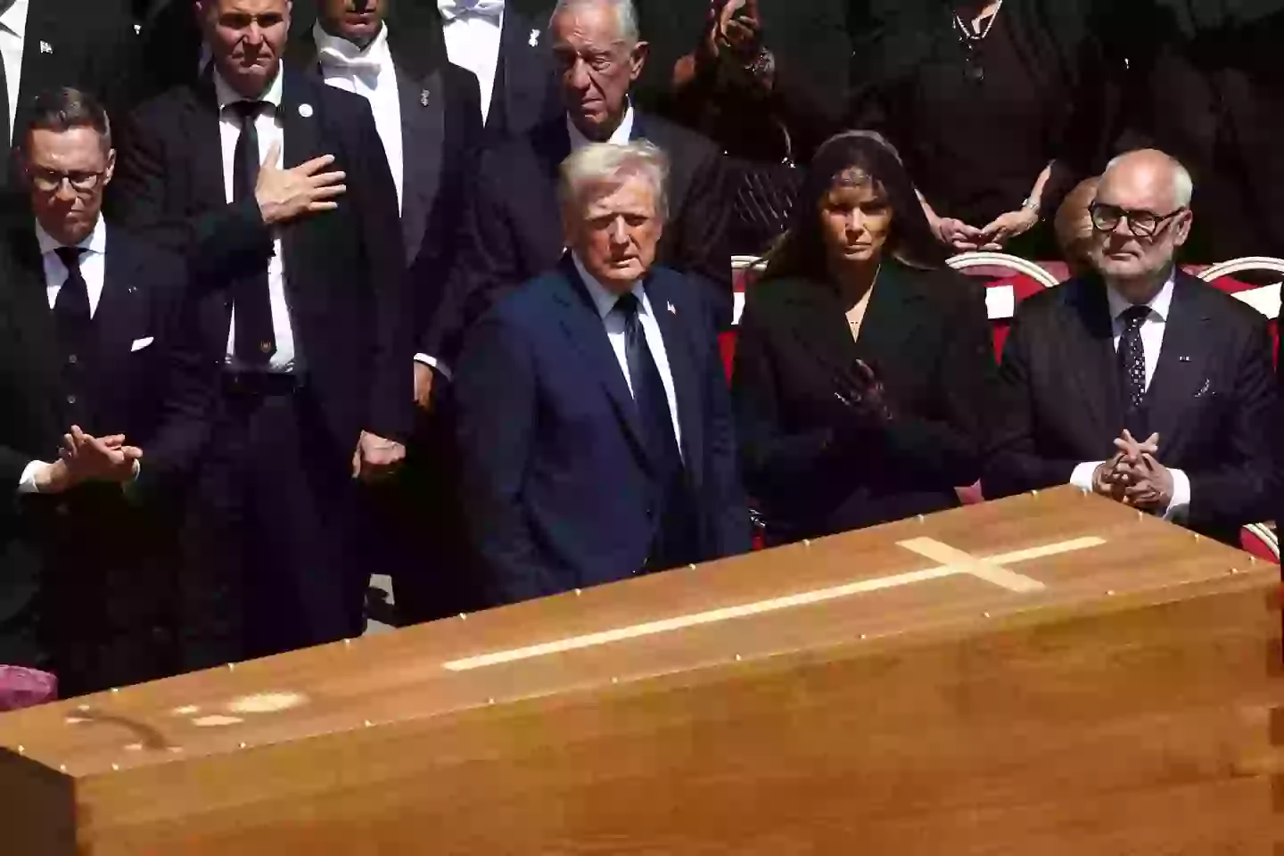 A lip reader claims to have worked out what Trump uttered to Melania during the service for Pope Francis (Jakub Porzycki/NurPhoto via Getty Images)