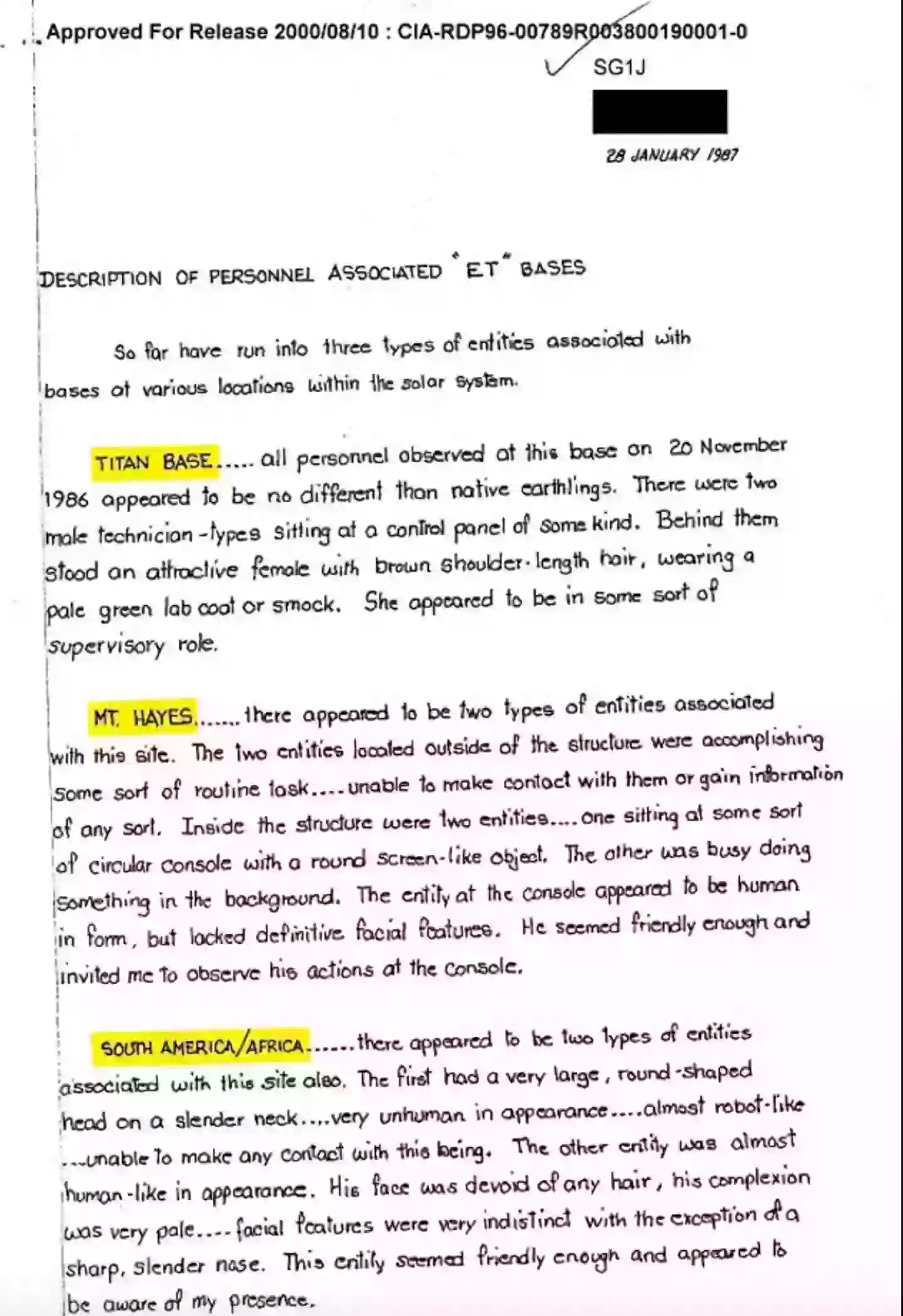 Descriptions for the three bases, two of which were allegedly on Earth (CIA)