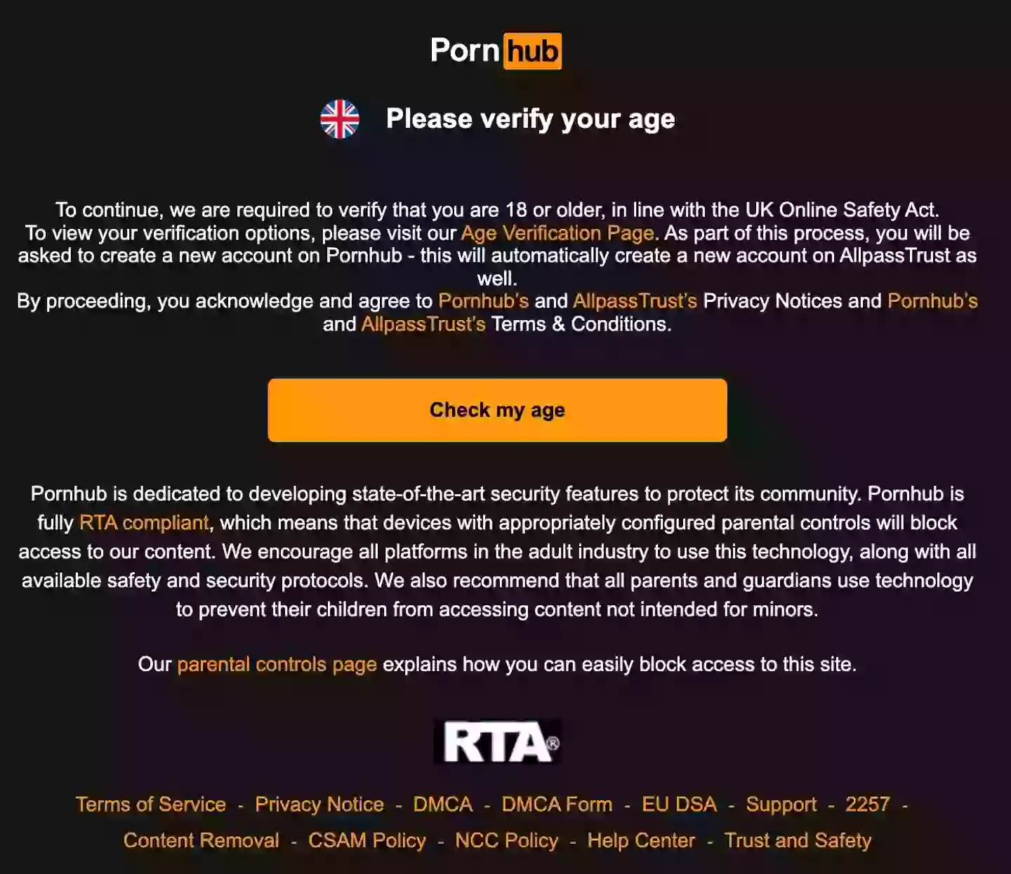 Porn sites such as Pornhub now require age verification before users are allowed to access them (Pornhub)