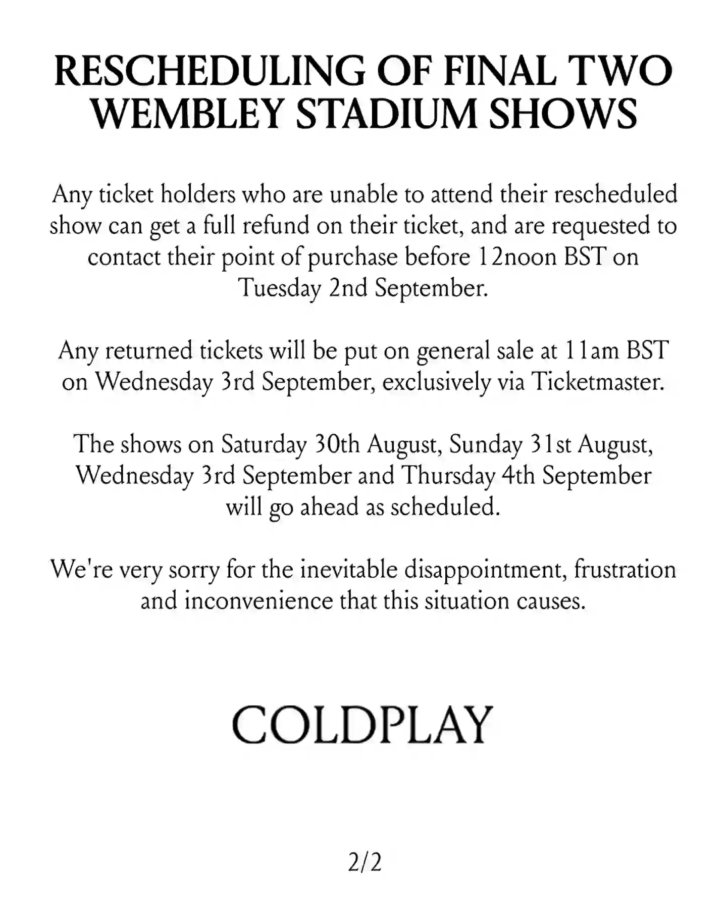 Coldplay resale tickets will be available to purchase via Ticketmaster (X/@Coldplay)