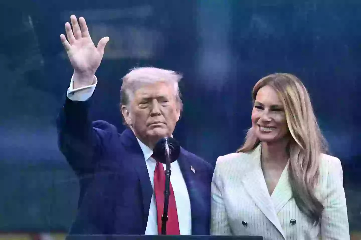 The event was a rare moment which the First Lady wasn't hiding behind her trusty sunglasses (MANDEL NGAN/AFP via Getty Images)