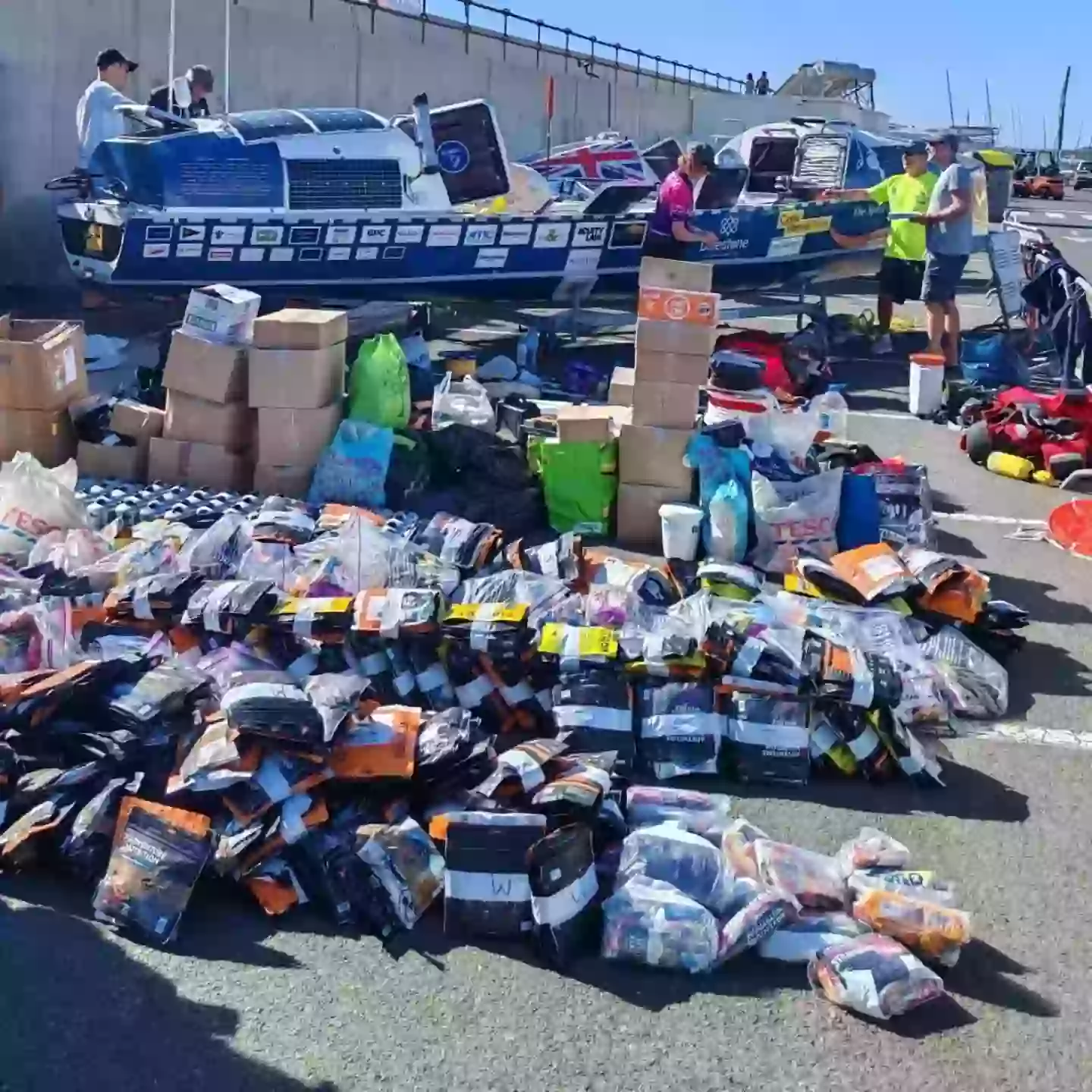 Several weeks of supplies about to be loaded onto the boat (Supplied)