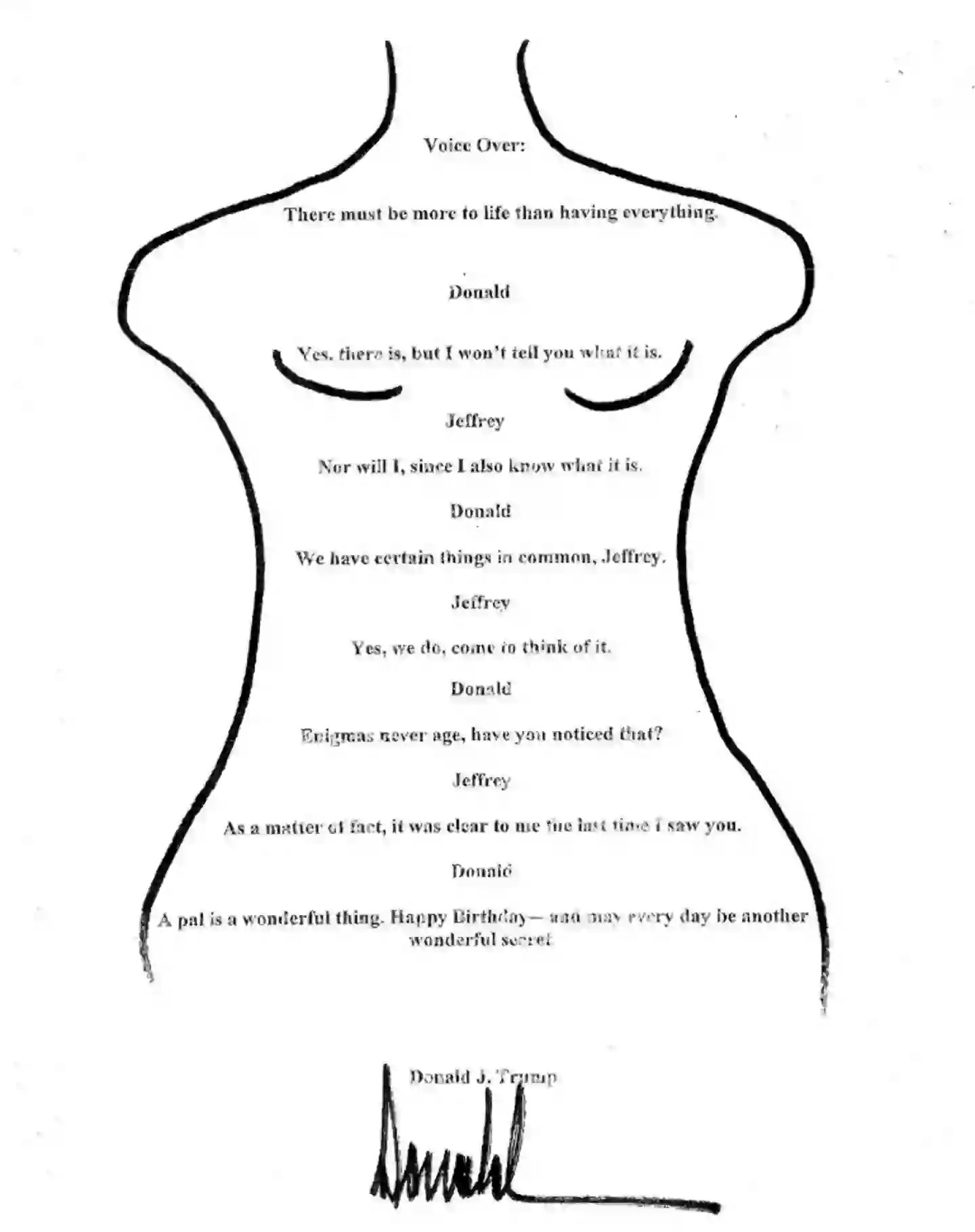 The alleged birthday note which is claimed to have been sent by Donald Trump to Jeffrey Epstein (X/@OversightDems)