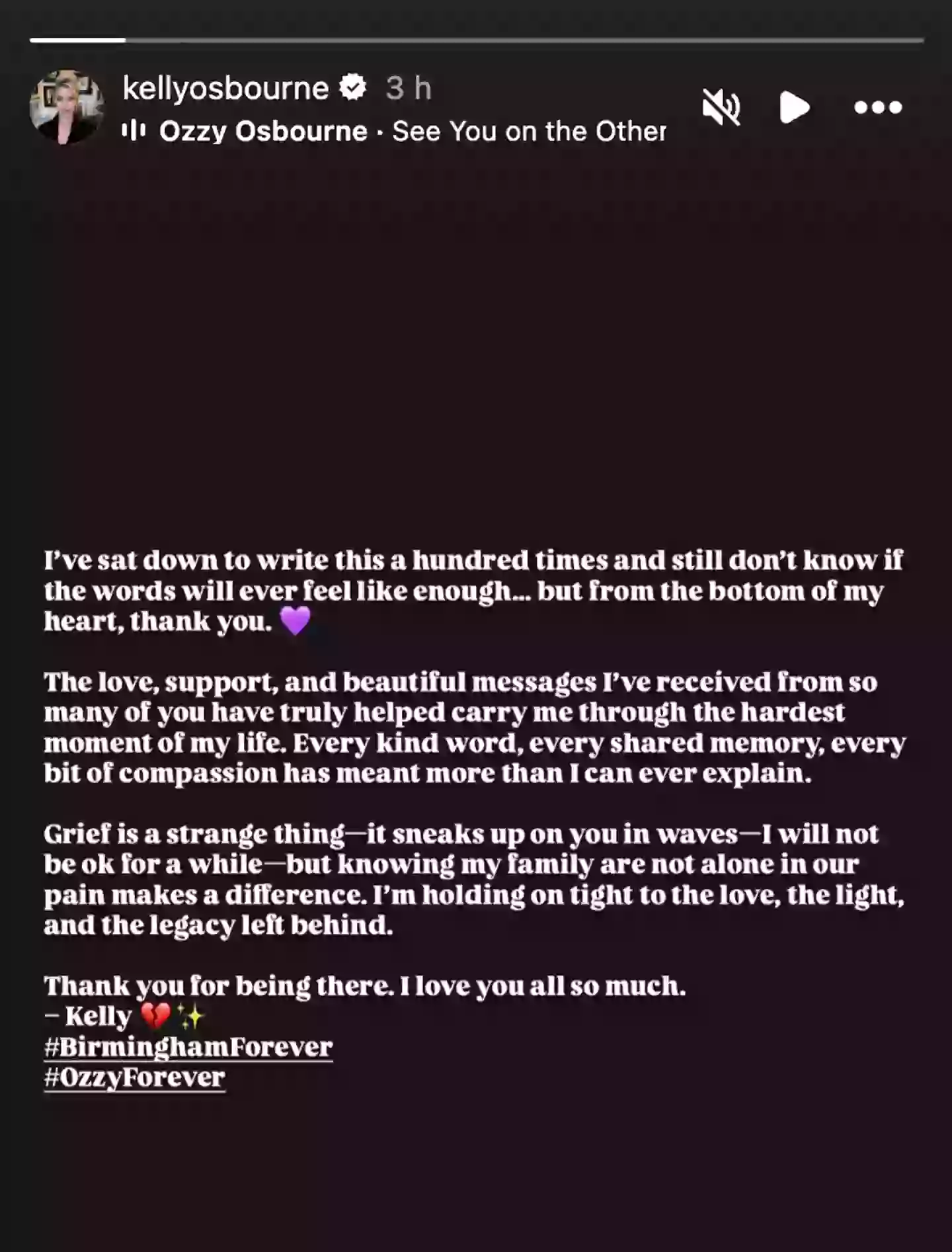 Kelly has issued a touching statement following her dad's funeral (Instagram/@kellyosbourne)