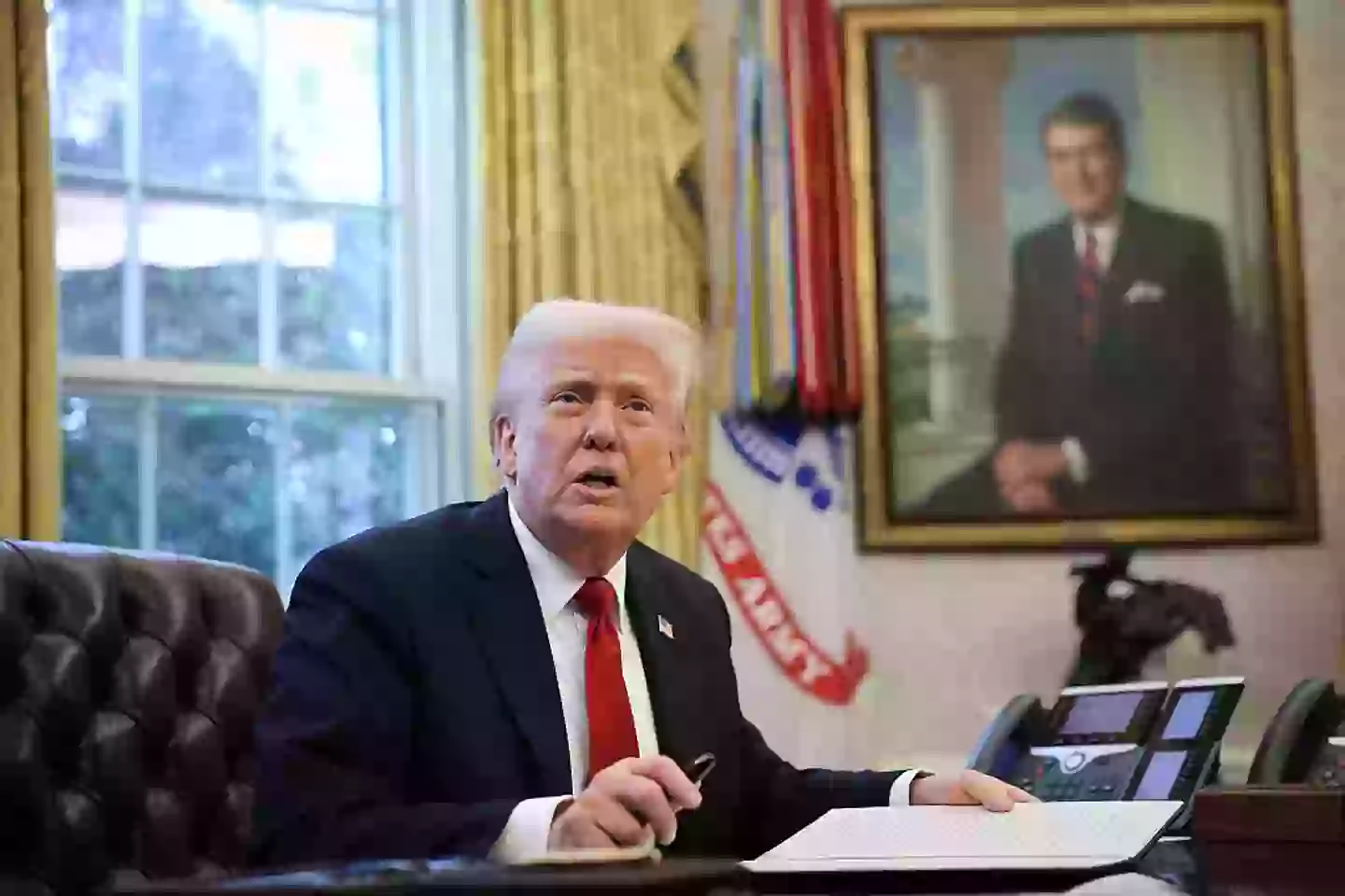 President Donald Trump is set to introduce a number of tariffs on 2 April (McNamee/Getty Images)