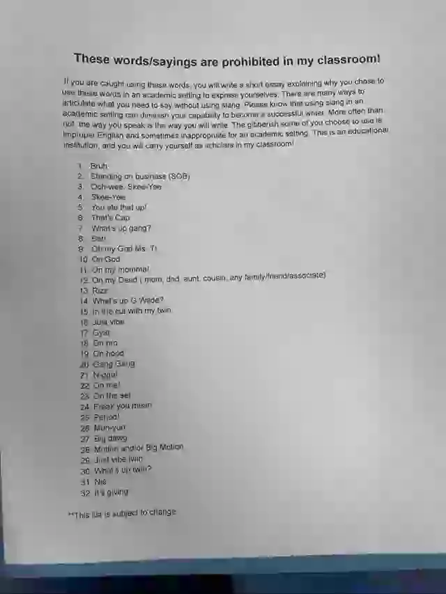 Teacher reveals list of words that are banned in their classroom and ...