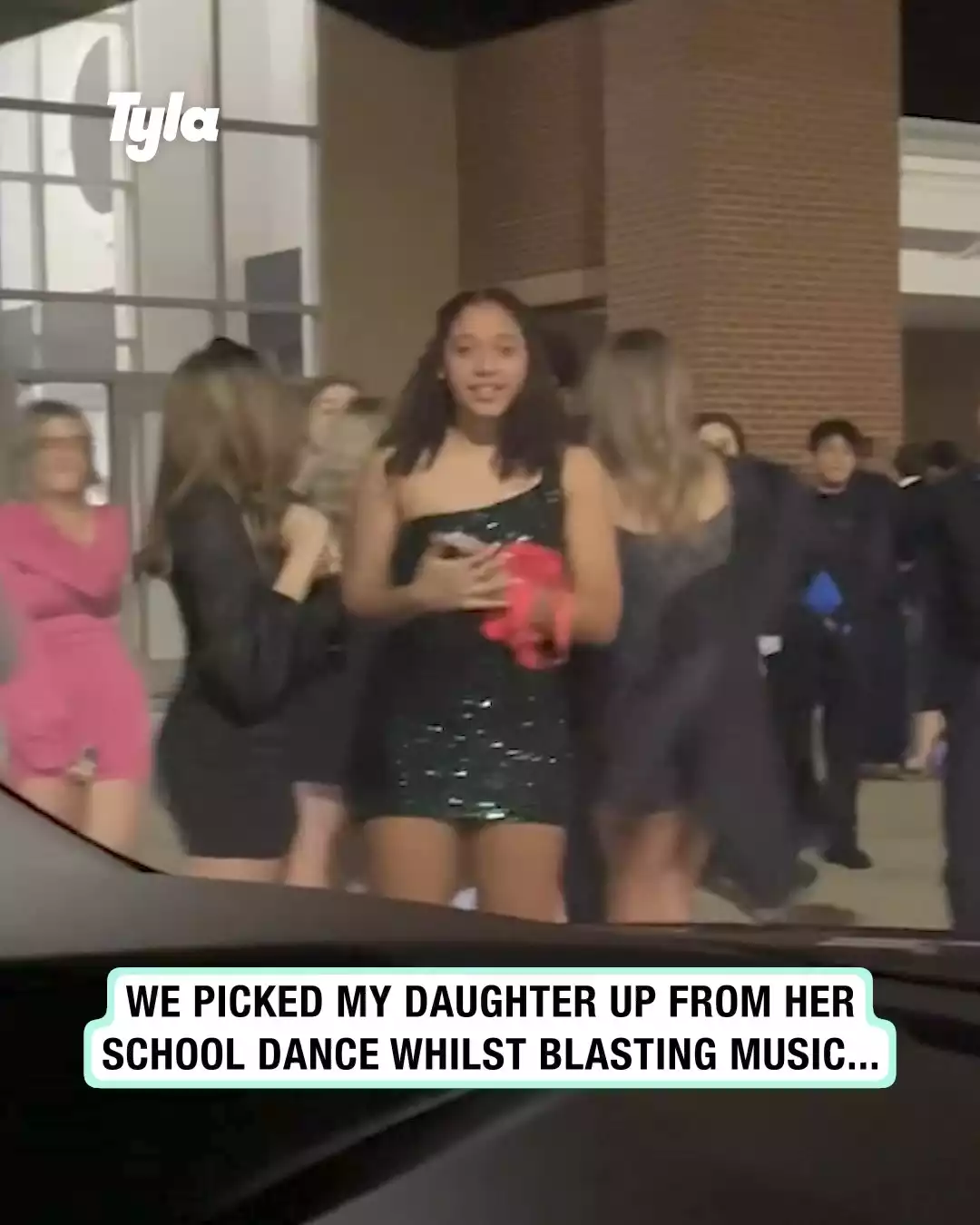 Picking your 13 year old up at her school dance… she was not happy about it