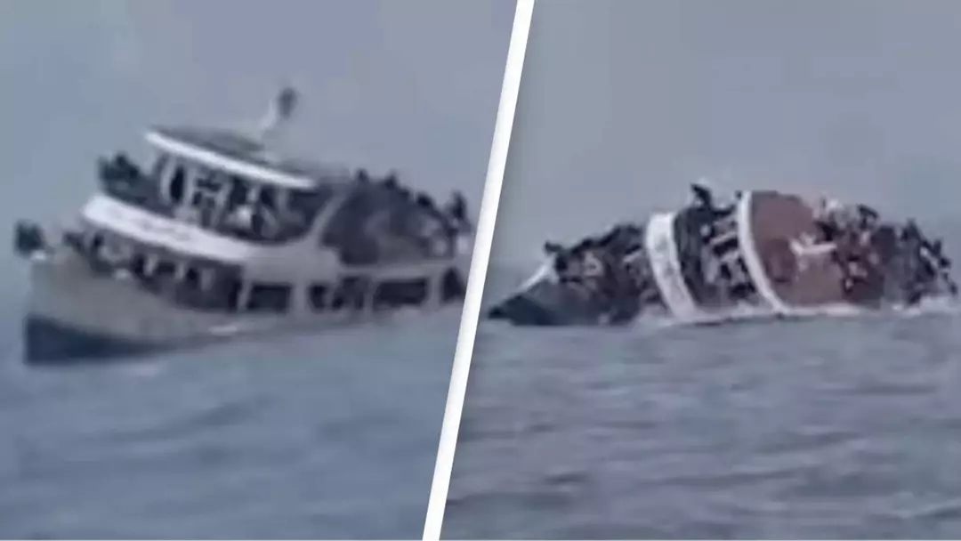 Shocking footage shows tragic moment overloaded ferry capsizes as death ...