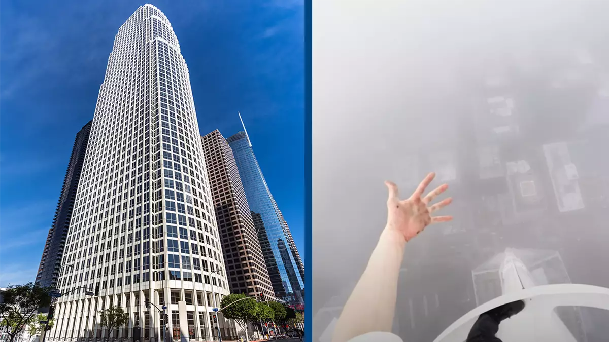 YouTuber climbs 1,100ft up LA's tallest skyscraper and the views will ...