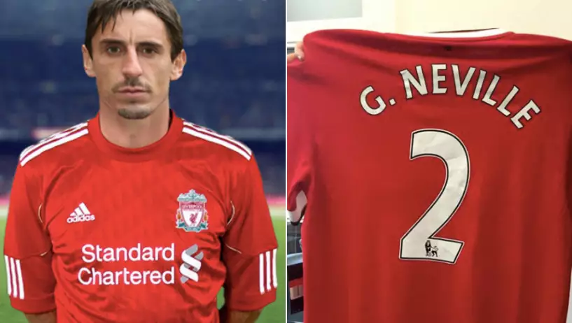 Gary neville deals in liverpool shirt