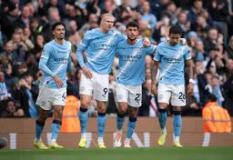 Erling Haaland celebrates a goal for Manchester City. Image: Getty