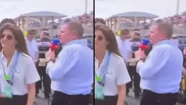 Incredibly awkward moment Martin Brundle makes Patrick Mahomes blunder during grid walk