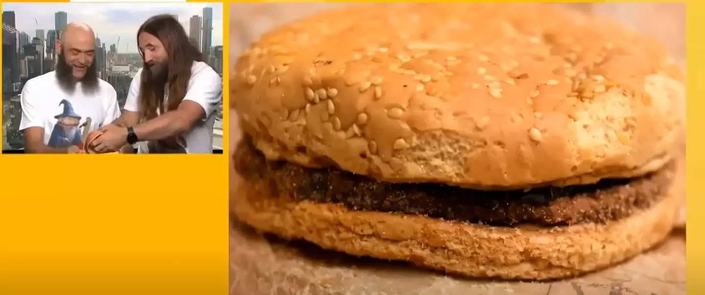 Dean and Nitz showcasing their ancient burger (Channel 9 Today Show/YouTube)