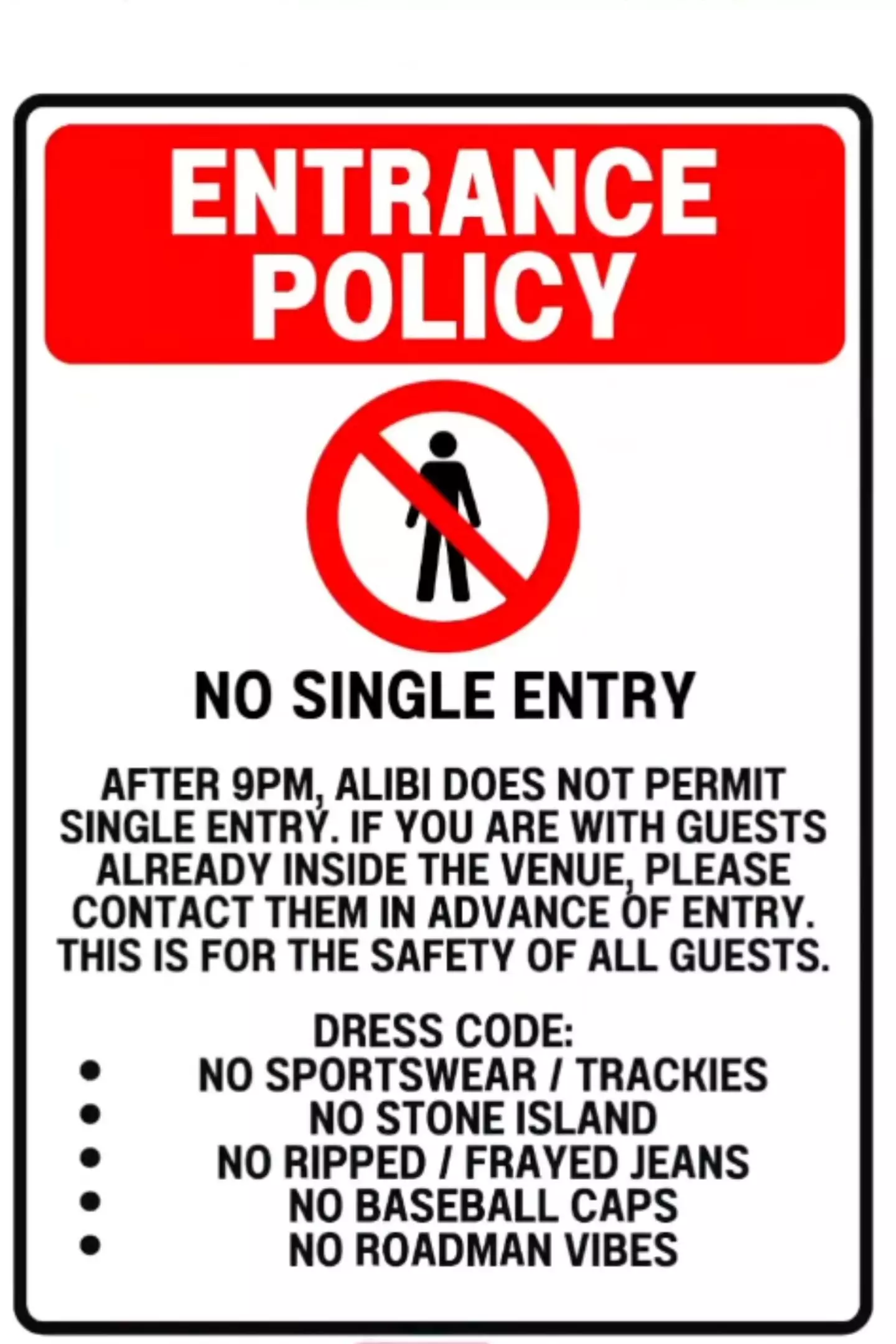 A Greater Manchester bar has come under fire for its strict entry rules (Instagram/@alibialtrincham)