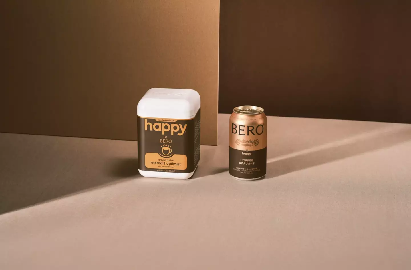 The collaboration sees two limited-edition beverages, Bero Coffee Draught and Happy Eternal Hoptimist ground coffee (Bero x Happy Coffee)